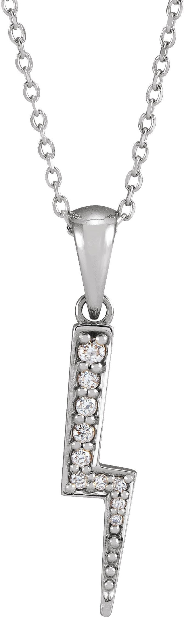 14K Gold Round Natural Diamond Lightning Bolt Necklace or Pendant - White Gold
