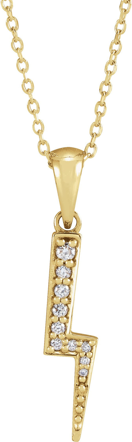 14K Gold Round Natural Diamond Lightning Bolt Necklace or Pendant - Yellow Gold