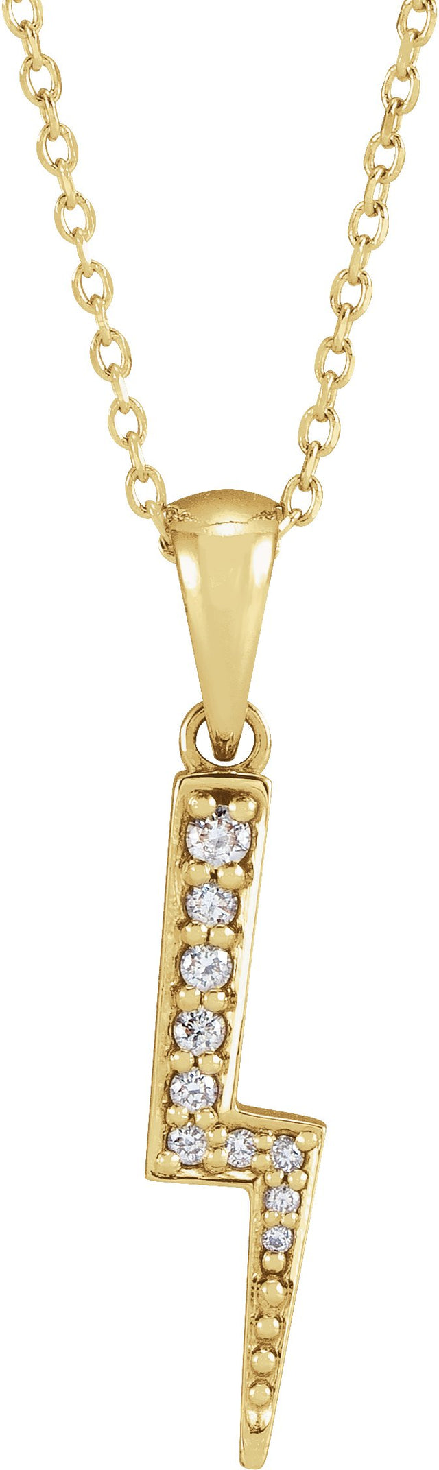 14K Gold Round Natural Diamond Lightning Bolt Necklace or Pendant - Yellow Gold