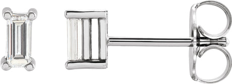 14K Gold Lab-Grown Diamond Straight Baguette 4-Prong Stud Earrings - White Gold