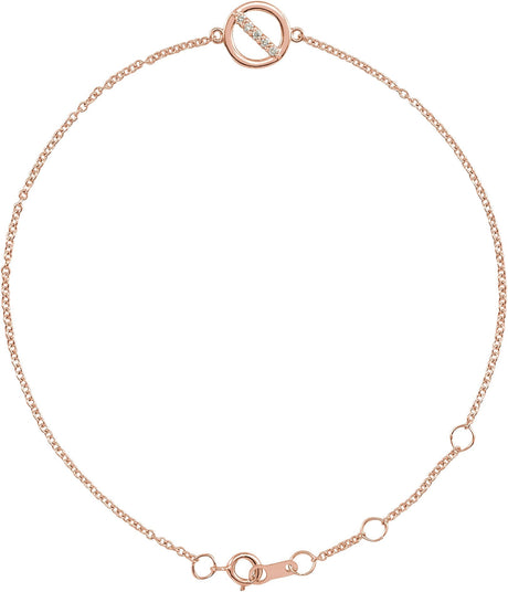 14K Gold Round Natural Diamond Circle Bracelet - Rose Gold