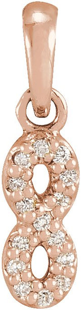 14K Gold Round Natural Diamond Petite Infinity Necklace or Pendant - Rose Gold
