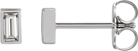 Platinum Natural Diamond Straight Baguette Bezel-Set Stud Earrings