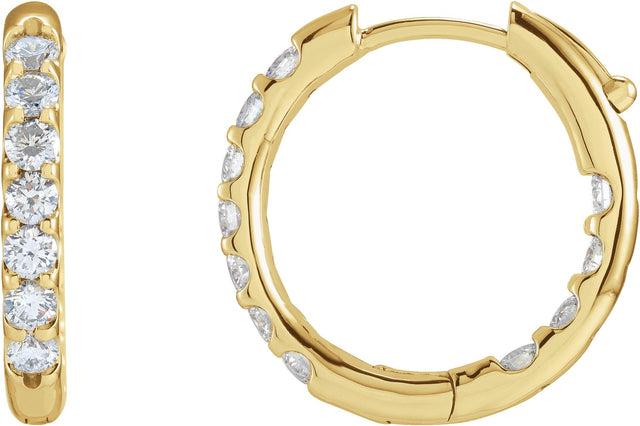 14K Gold Round Natural Diamond Inside-Outside Hoop Earrings – 2.4-2.8mm Stones - Yellow Gold