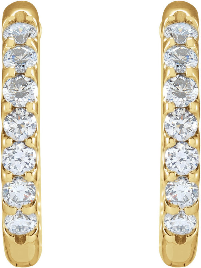 14K Gold Round Natural Diamond Inside-Outside Hoop Earrings – 2.4-2.8mm Stones - Yellow Gold - view 3