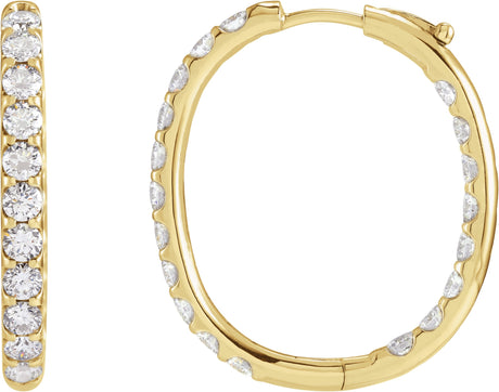 14K Gold Round Natural Diamond Inside-Outside Hoop Earrings – 2.4-2.8mm Stones - Yellow Gold