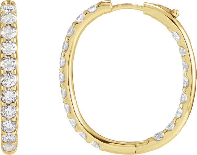 14K Gold Round Natural Diamond Inside-Outside Hoop Earrings – 2.4-2.8mm Stones - Yellow Gold