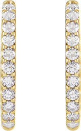 14K Gold Round Natural Diamond Inside-Outside Hoop Earrings – 2.4-2.8mm Stones - Yellow Gold - view 3