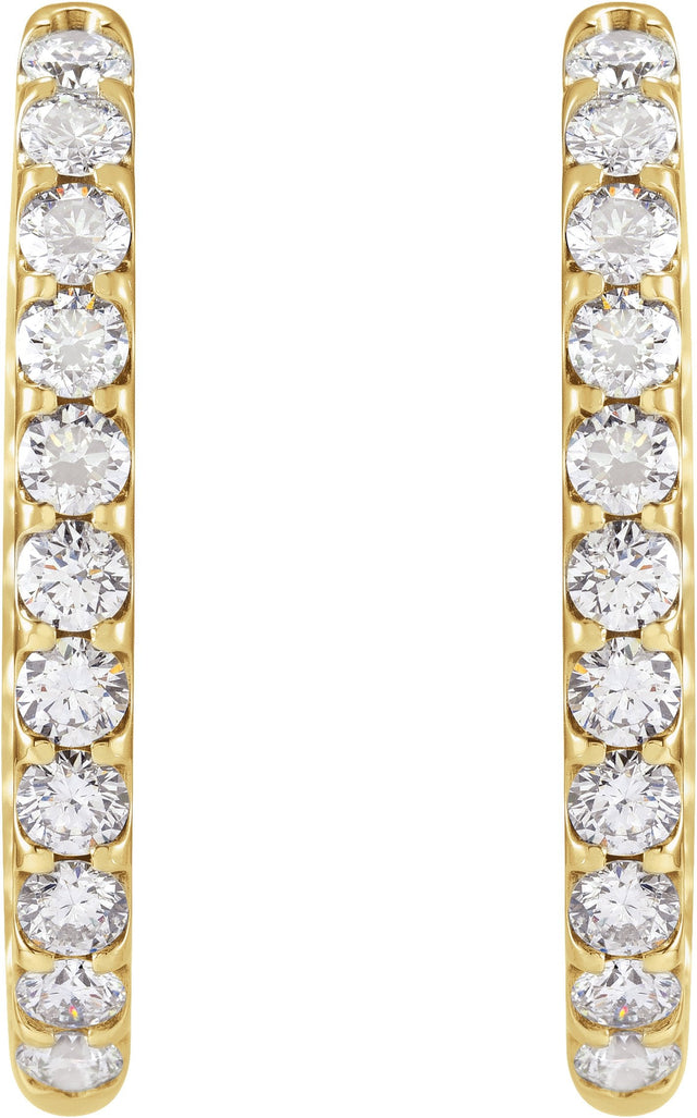14K Gold Round Natural Diamond Inside-Outside Hoop Earrings – 2.4-2.8mm Stones - Yellow Gold - view 3
