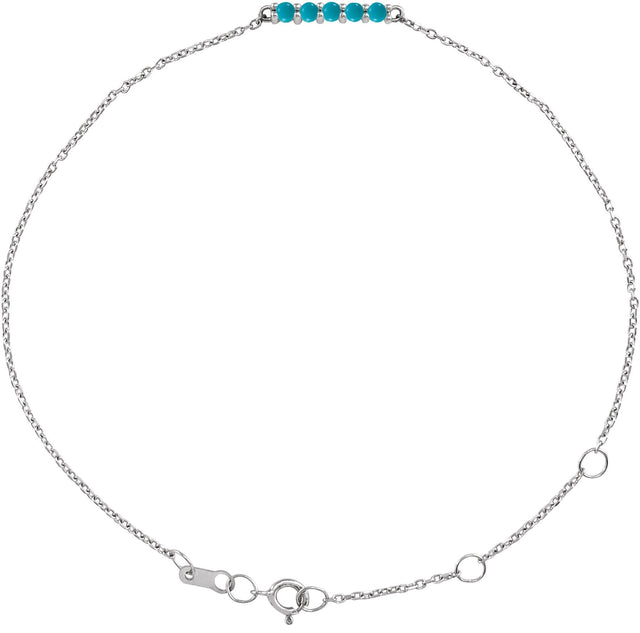 14K Gold Round Natural Turquoise Cabochon Bar Bracelet - White Gold