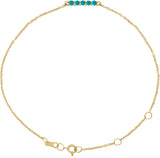 14K Gold Round Natural Turquoise Cabochon Bar Bracelet - Yellow Gold