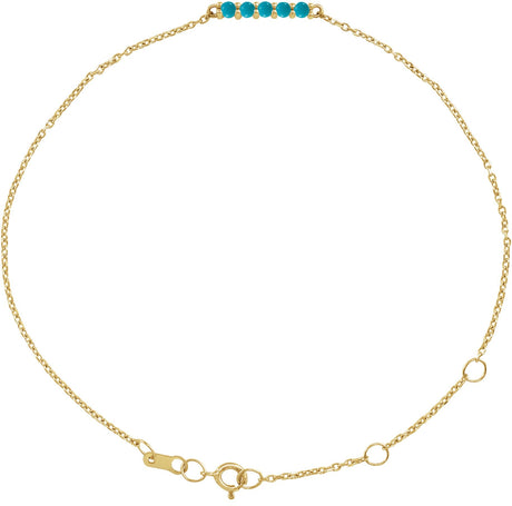 14K Gold Round Natural Turquoise Cabochon Bar Bracelet - Yellow Gold