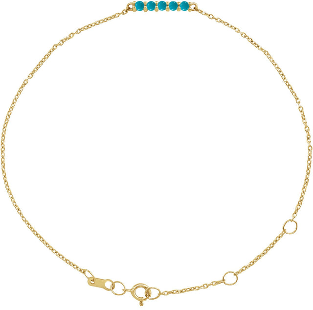 14K Gold Round Natural Turquoise Cabochon Bar Bracelet - Yellow Gold