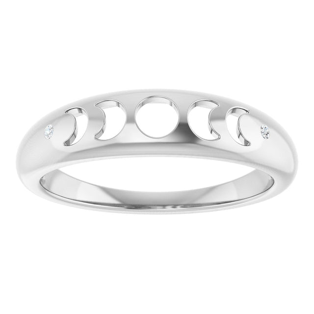 14K Gold Round Natural Diamond Moon Phase Ring - White Gold - view 3