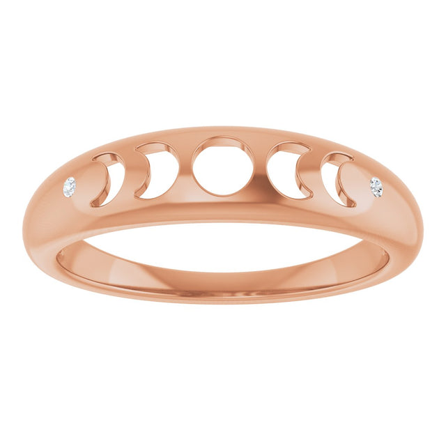 14K Gold Round Natural Diamond Moon Phase Ring - Rose Gold - view 4
