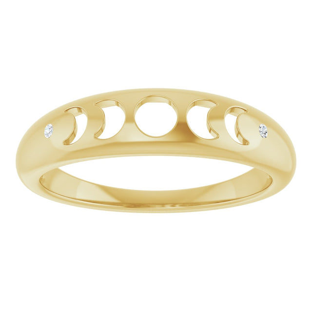 14K Gold Round Natural Diamond Moon Phase Ring - Yellow Gold - view 3