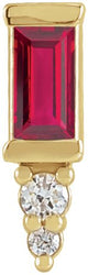 14K Gold Straight Baguette Natural Ruby Accented Bar Earrings - Yellow Gold