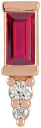 14K Gold Straight Baguette Natural Ruby Accented Bar Earrings - Rose Gold