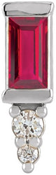 14K Gold Straight Baguette Natural Ruby Accented Bar Earrings - White Gold
