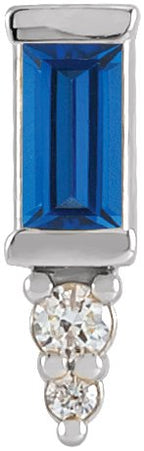 14K Gold Straight Baguette Natural Blue Sapphire Accented Bar Earrings - White Gold