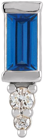 14K Gold Straight Baguette Natural Blue Sapphire Accented Bar Earrings - White Gold