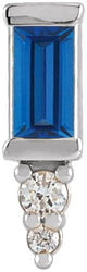 14K Gold Straight Baguette Natural Blue Sapphire Accented Bar Earrings - White Gold