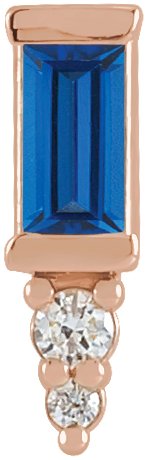 14K Gold Straight Baguette Natural Blue Sapphire Accented Bar Earrings - Rose Gold