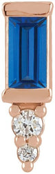 14K Gold Straight Baguette Natural Blue Sapphire Accented Bar Earrings - Rose Gold