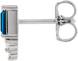 Platinum Straight Baguette Natural Blue Sapphire Accented Bar Earrings - view 2
