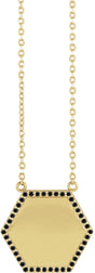 14K Gold Round Natural Black Diamond Engravable Hexagon Necklace - Yellow Gold