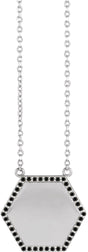 Platinum Round Natural Black Diamond Engravable Hexagon Necklace