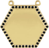 14K Gold Round Natural Black Diamond Engravable Hexagon Necklace - Yellow Gold