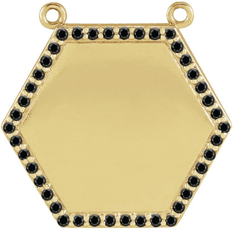 14K Gold Round Natural Black Diamond Engravable Hexagon Necklace - Yellow Gold