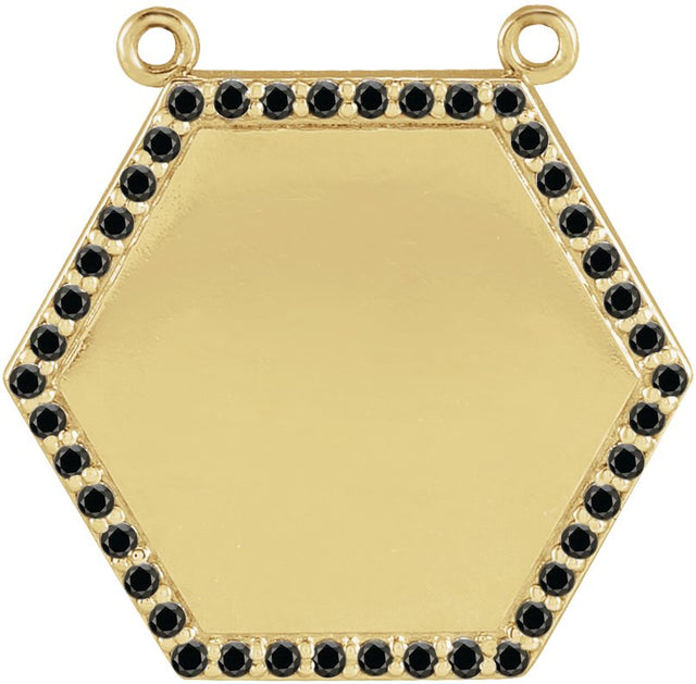 14K Gold Round Natural Black Diamond Engravable Hexagon Necklace - Yellow Gold
