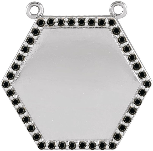 14K Gold Round Natural Black Diamond Engravable Hexagon Necklace - White Gold