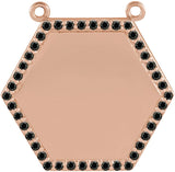14K Gold Round Natural Black Diamond Engravable Hexagon Necklace - Rose Gold