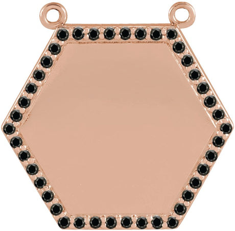14K Gold Round Natural Black Diamond Engravable Hexagon Necklace - Rose Gold