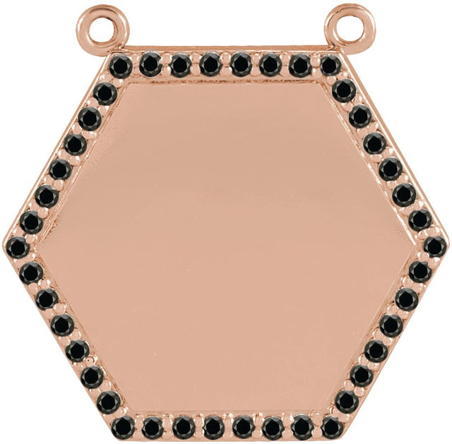 14K Gold Round Natural Black Diamond Engravable Hexagon Necklace - Rose Gold