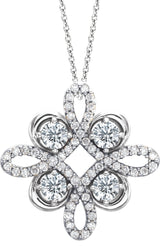 14K Gold Round Natural Diamond Clover Necklace or Pendant - White Gold