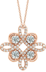 14K Gold Round Natural Diamond Clover Necklace or Pendant - Rose Gold