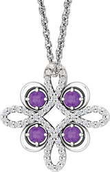 Platinum Round Natural Amethyst Clover Necklace or Pendant