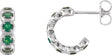 Platinum Round Lab-Grown Emerald Accented Hoop Earrings