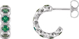 14K Gold Round Natural Emerald Accented Hoop Earrings - White Gold