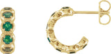 14K Gold Round Natural Emerald Accented Hoop Earrings - Yellow Gold