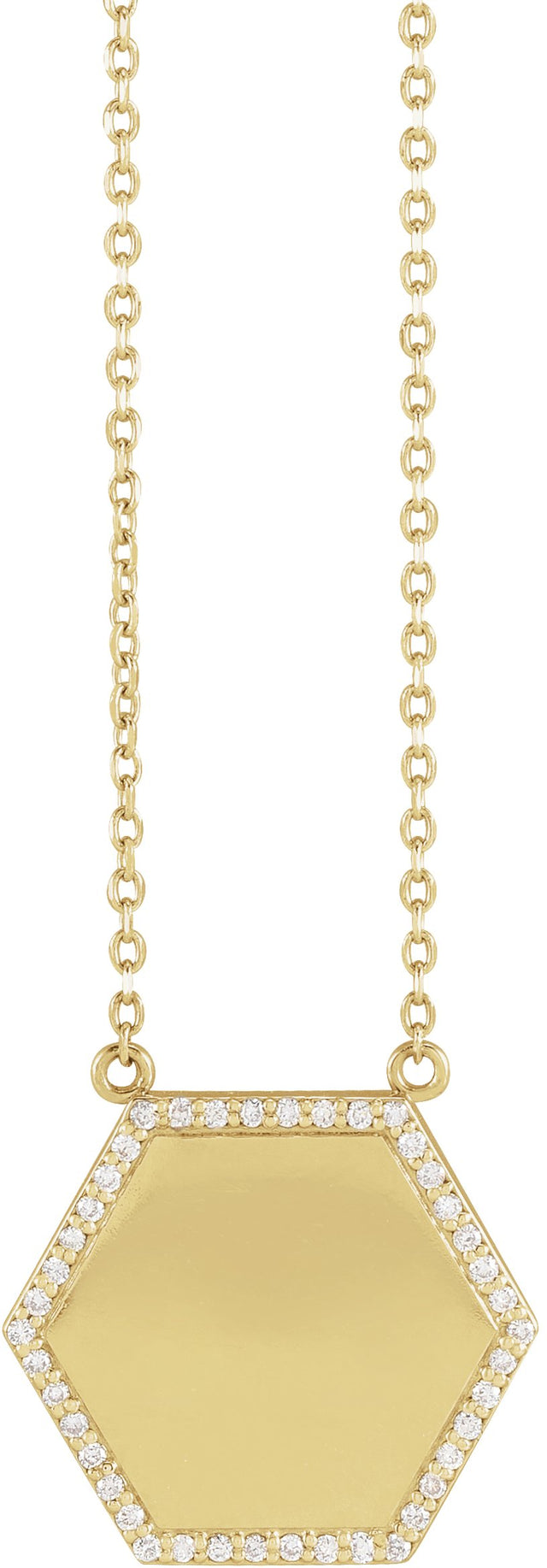 14K Gold Round Natural Diamond Engravable Hexagon Necklace - Yellow Gold