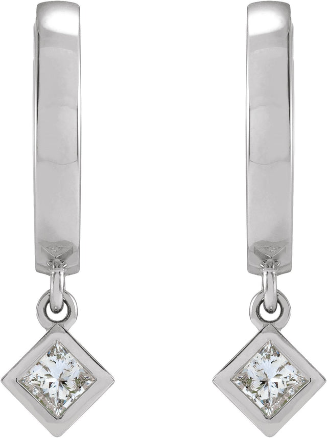 14K Gold Marquise Natural Diamond Accented Hinged Hoop Earrings - White Gold - view 2