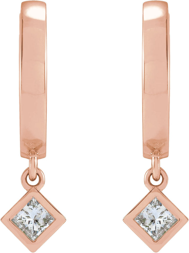 14K Gold Marquise Natural Diamond Accented Hinged Hoop Earrings - Rose Gold - view 2