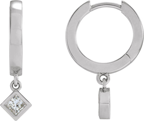 14K Gold Marquise Natural Diamond Accented Hinged Hoop Earrings - White Gold