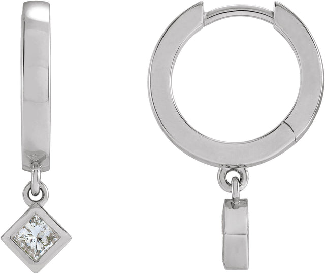 14K Gold Marquise Natural Diamond Accented Hinged Hoop Earrings - White Gold