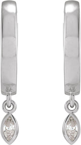 14K Gold Marquise Natural Diamond Accented Hinged Hoop Earrings - White Gold - view 2